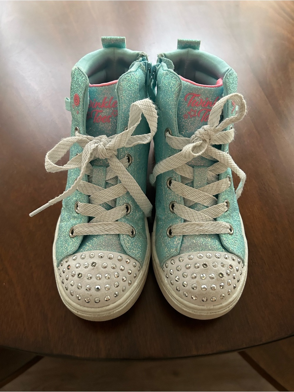 Skechers Twinkle Toe Teal High-Top Kids Sneakers with Rhinestone Light up Toes